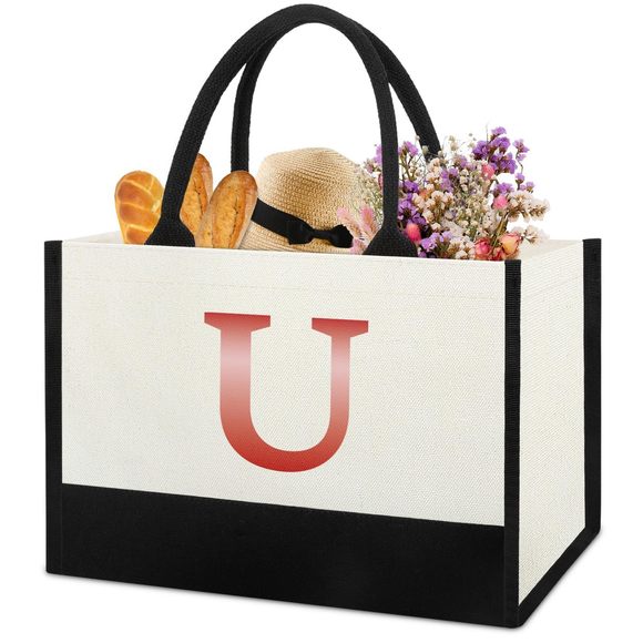 Monogrammed Initial Canvas Tote Bag Gifts, Unique Beach Work Bag C :< - Picture 1 of 7